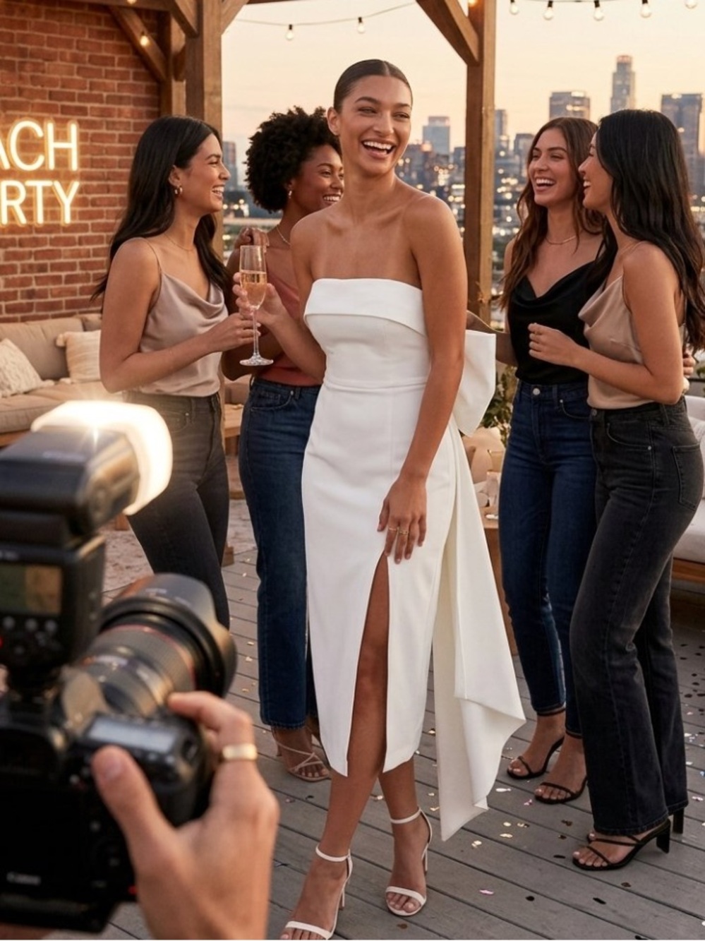 New Lulus Fabulous Phenomenon  Strapless White Midi Gown with Bow Sz Small - Picture 7 of 10
